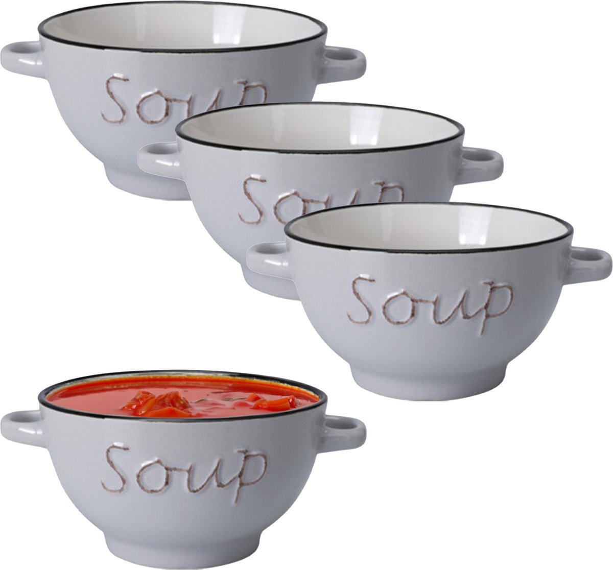Excellent Houseware Soepkommen serveer schaaltjes 8x Gres porselein D14 x H78 cm ivoor wit
