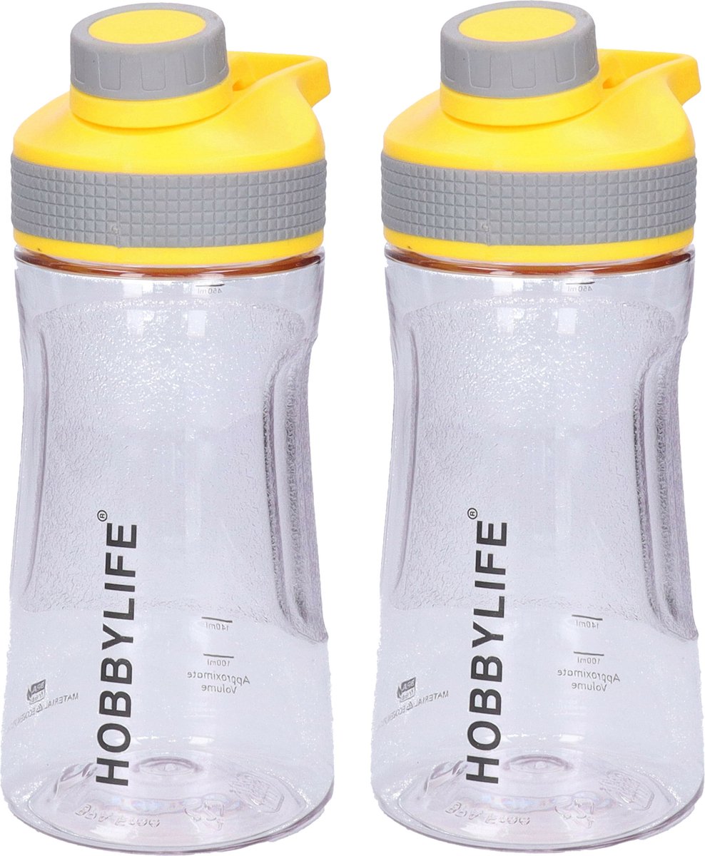 B-Home 2x Waterfles / drinkfles / sportfles Aquamania - geel- 530 ml - kunststof - bpa vrij - lekvrij - Stijlvolle fles