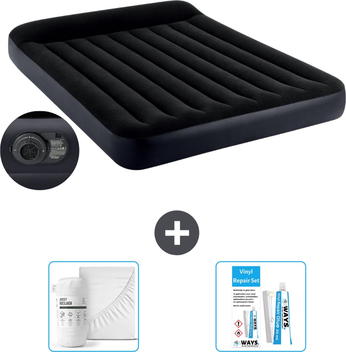 Intex Luchtbed - 2-Persoons - 152 x 203 x 25 cm - Blauw - Inclusief pomp - Hoeslaken en Reparatieset