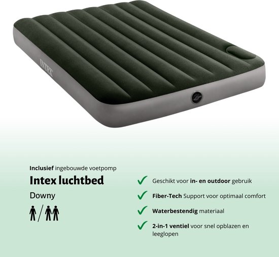 Intex Luchtbed - Twijfelaar - 137 x 191 x 25 cm - Groen - Inclusief Hoeslaken - Kussen - Kussenbeschermer en Reparatieset van Intex — afbeelding 5