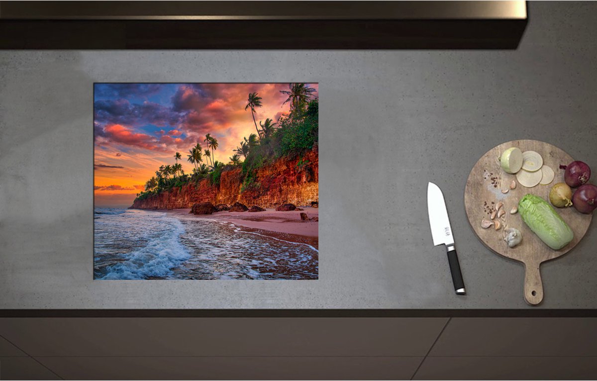 Inductieplaat Beschermer - Cliff bij Zonsondergang - 57x50 cm - 2 mm Dik - Inductie Beschermer - Bescherming Inductiekookplaat - Kookplaat Beschermer van Zwart Vinyl