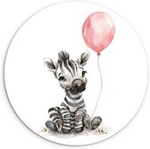 WallCircle® Wandcirkel 30x30 cm - Muurcirkel Zebra - Baby - Dieren - Roze ballon - Muurdecoratie babykamer - Wanddecoratie kinderkamer - Kamer decoratie voor jongens en meisjes - Baby accessoires - Ronde schilderijen