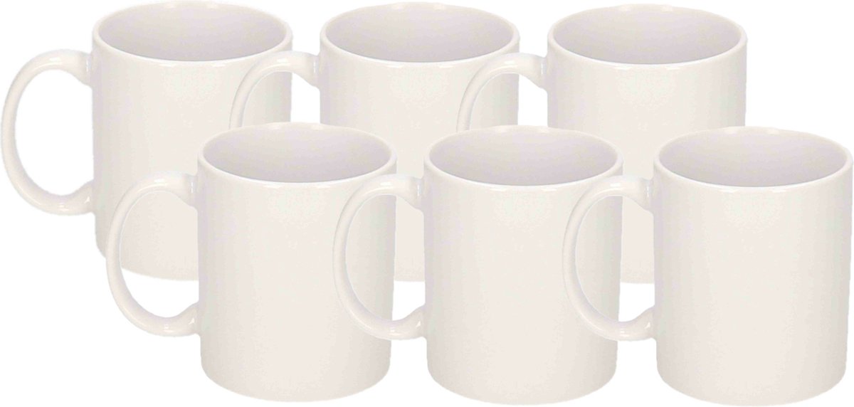 Bellatio Decorations Koffie/thee mok - 6x - wit - keramiek - 300 ml - onbedrukte mok - DIY project