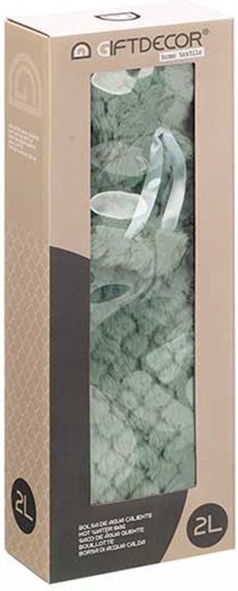 Giftdecor Warmwater kruik - 2 liter - pluche hoes in groen - Lang model - 14 x 75 cm - bedkruiken - kinderen/volwassenen
