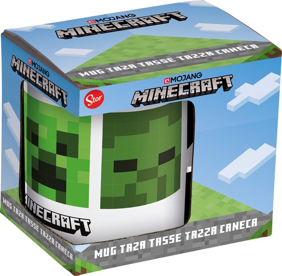 Minecraft mok met Creeper-gezicht, in geschenkverpakking.