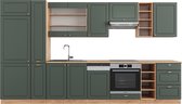 Vicco Elément de cuisine complet Fame- Line, Green- Goud Country/ Goud Power Oak/Powerful Oak gold, 355 cm sans plan de travail