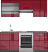 Vicco Elément de cuisine complet Fame- Line, Bordeaux brillant/anthracite/Anthracite, 200 cm sans plan de travail