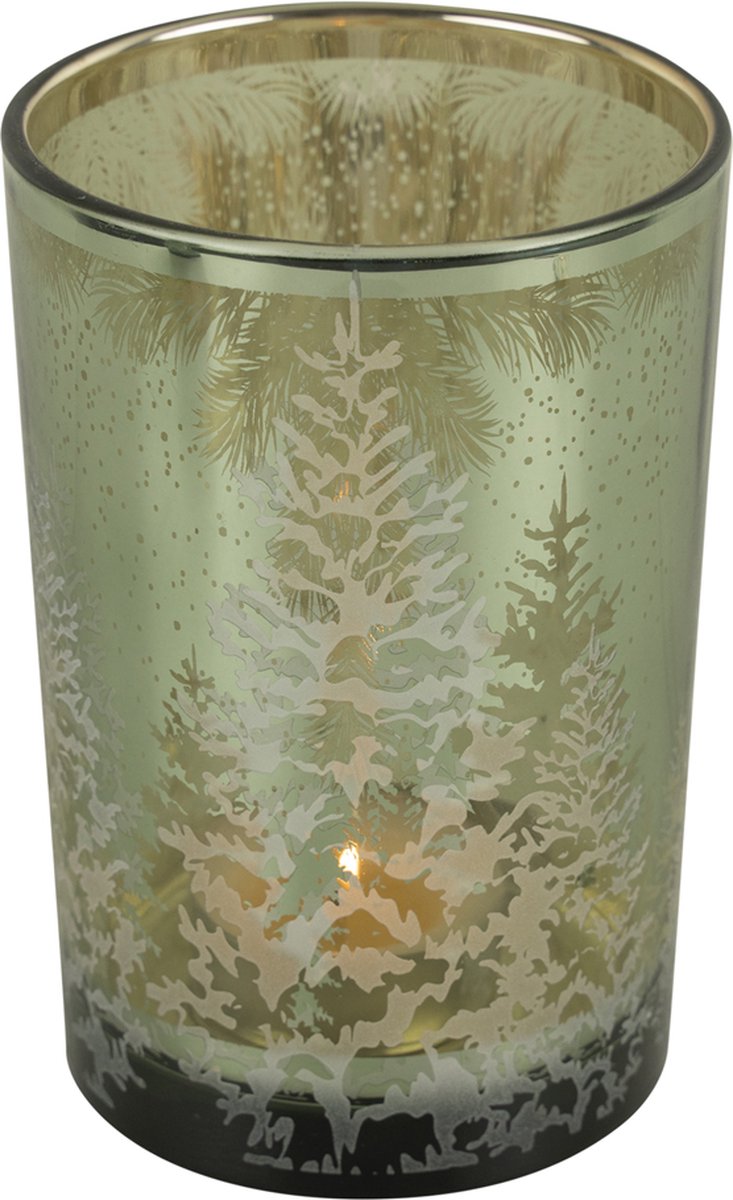 Theelichthouder dennenboom groen groot 18cm