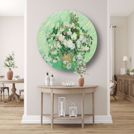Roses - Cercle mural Vincent van Gogh - Tableau Fleurs - Tableau nature - Décoration murale moderne - Plaque murale - Art mural cercle mural forex 80x80 cm