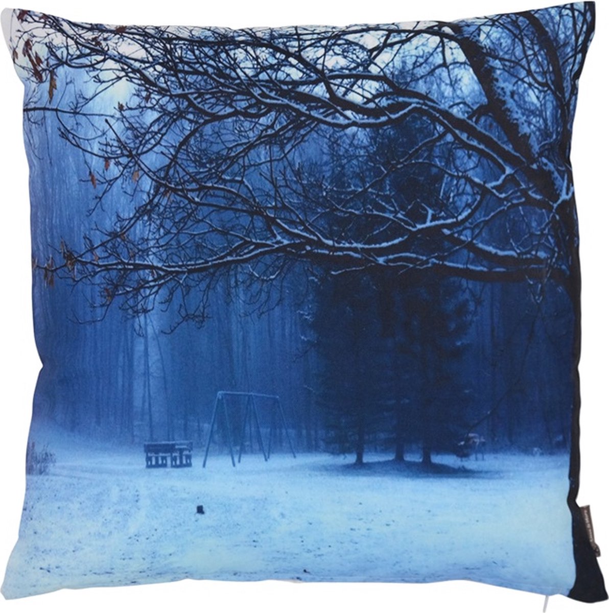 Linen & More Kussen Photoprint Winter Land Scape | 45 X 45 | Sierkussen Voor Woonkamer Of Slaapkamer Blauw