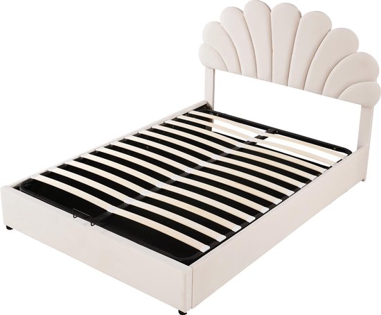 Gestoffeerd tweepersoonsbed 140 x 190 cm, met 4 opbergladen, LED, USB Gestoffeerd tweepersoonsbed 140 x 190 cm, met 4 opbergladen, LED, USB