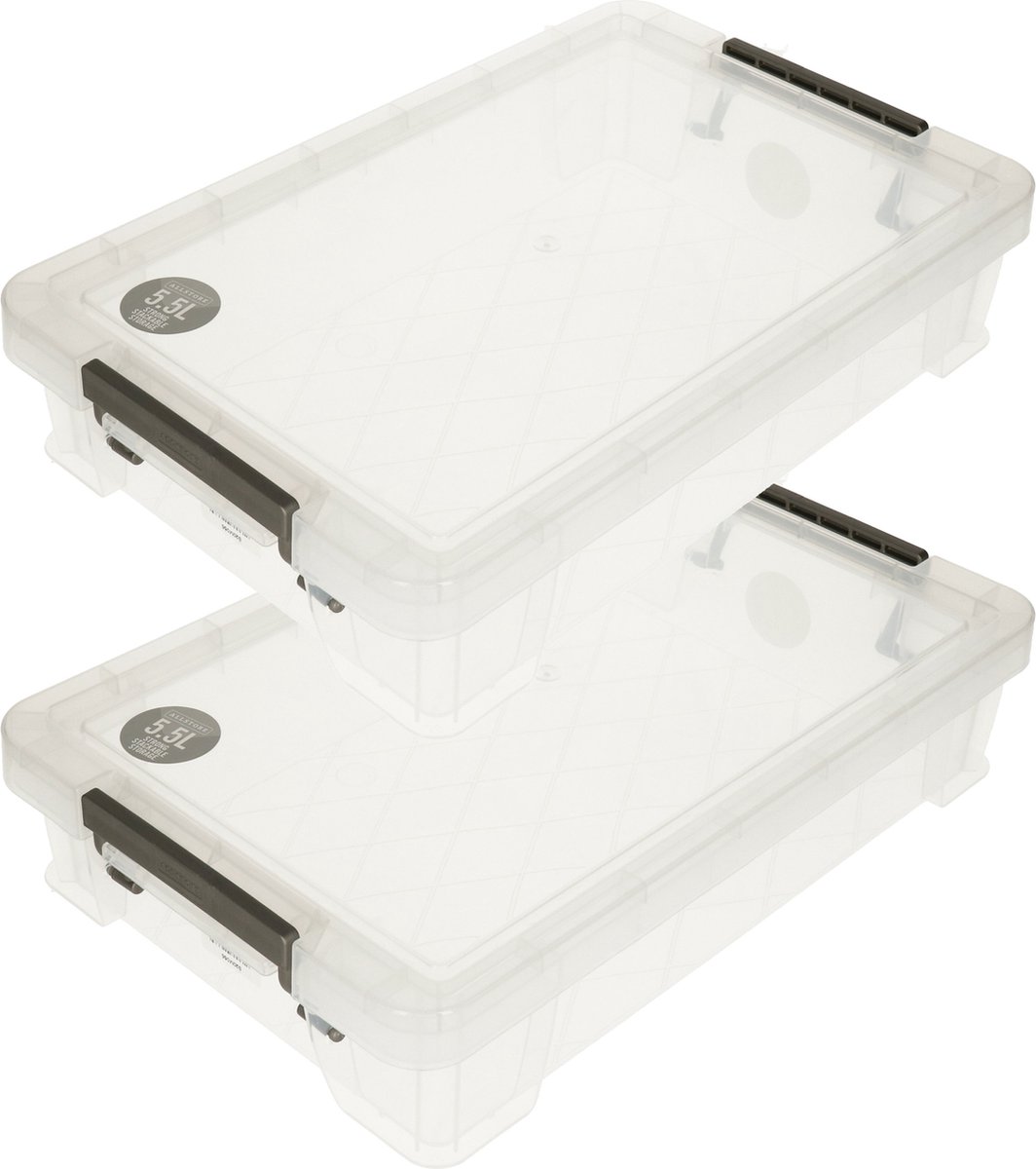 Allstore Opbergbox - 2x stuks - 5,5 liter - kunststof - 39 x 25 x 9 cm