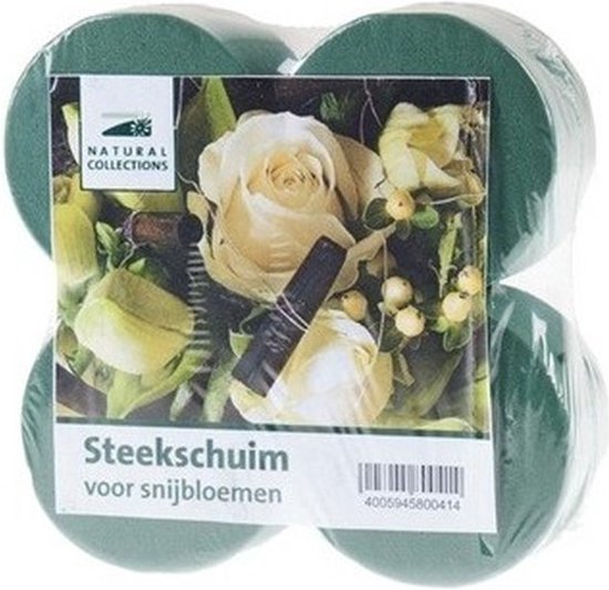 Foto: 4x rond groen steekschuim oase blok nat 8 x 5 cm steekschuim voor echte bloemen kerststukjes maken