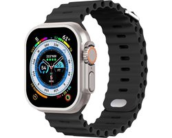 Strap-it Ocean bandje met druksluiting - geschikt voor de Apple WatchSeries 1/2/3/4/5/6/7/8/9/10/11/SE/SE2/SE3/Ultra (2/3) - grote maten: 44mm / 45mm / 46mm / 49mm - iWatch siliconen bandje - zwart