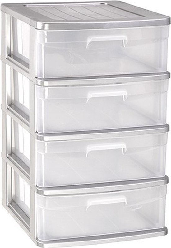 Foto: Ladeblok bureau organizer met 4x lades grijs transparant l40 x b39 x h65 cm opruimen opbergen laatjes