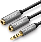 Ugreen Audio Splitter 3.5mm Grijs - ondersteund geen microfoon - 1 male TRS naar 2 female TRS