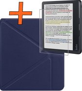 Étui adapté pour Kobo Libra Color Cover Book Case à trois volets - Étui adapté pour Kobo Libra Color Case Book Cover avec protecteur d'écran - Bleu foncé
