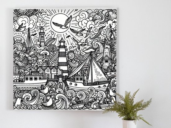 Doodle haven artwork | Haven of Creativity: A Doodle Masterpiece of Artistic Expression | Kunst - 100x100 centimeter op Forex | Foto op Forex