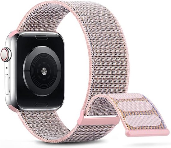 By Qubix Convient pour Apple Watch Bracelet boucle sport en nylon - Rose Sable - Fermeture Velcro Extra résistante - Convient pour Apple Watch 38 mm - 40 mm -