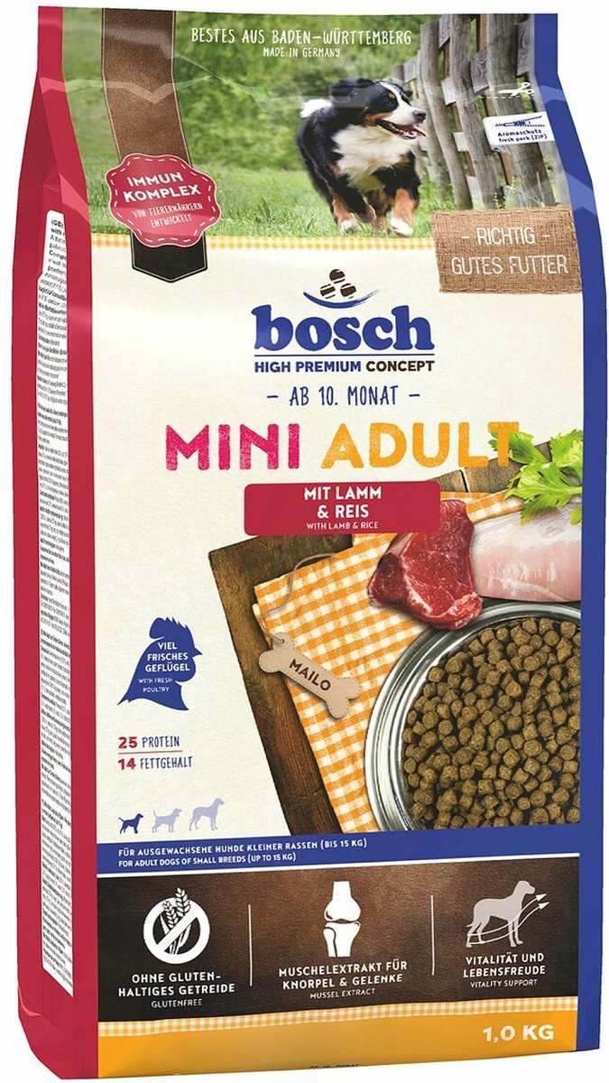 Voer BOSCH Mini Adult Volwassen Lam 1 kg