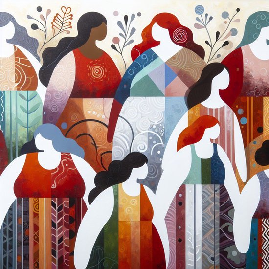 Acryl dikke dames artwork | Vrolijke Vrouwen Verfraaid met Acryl, Dikke Dames in Kunst | Kunst - 30x30 centimeter op Dibond | Foto op Dibond - wanddecoratie schilderij