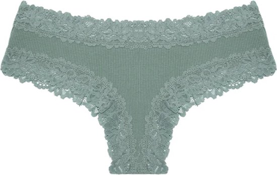 Sexy Dames Slip met Kant - Groen - Onderbroek 95% Katoen - Dames Lingerie / Ondergoed - Brazilian String - Maat L