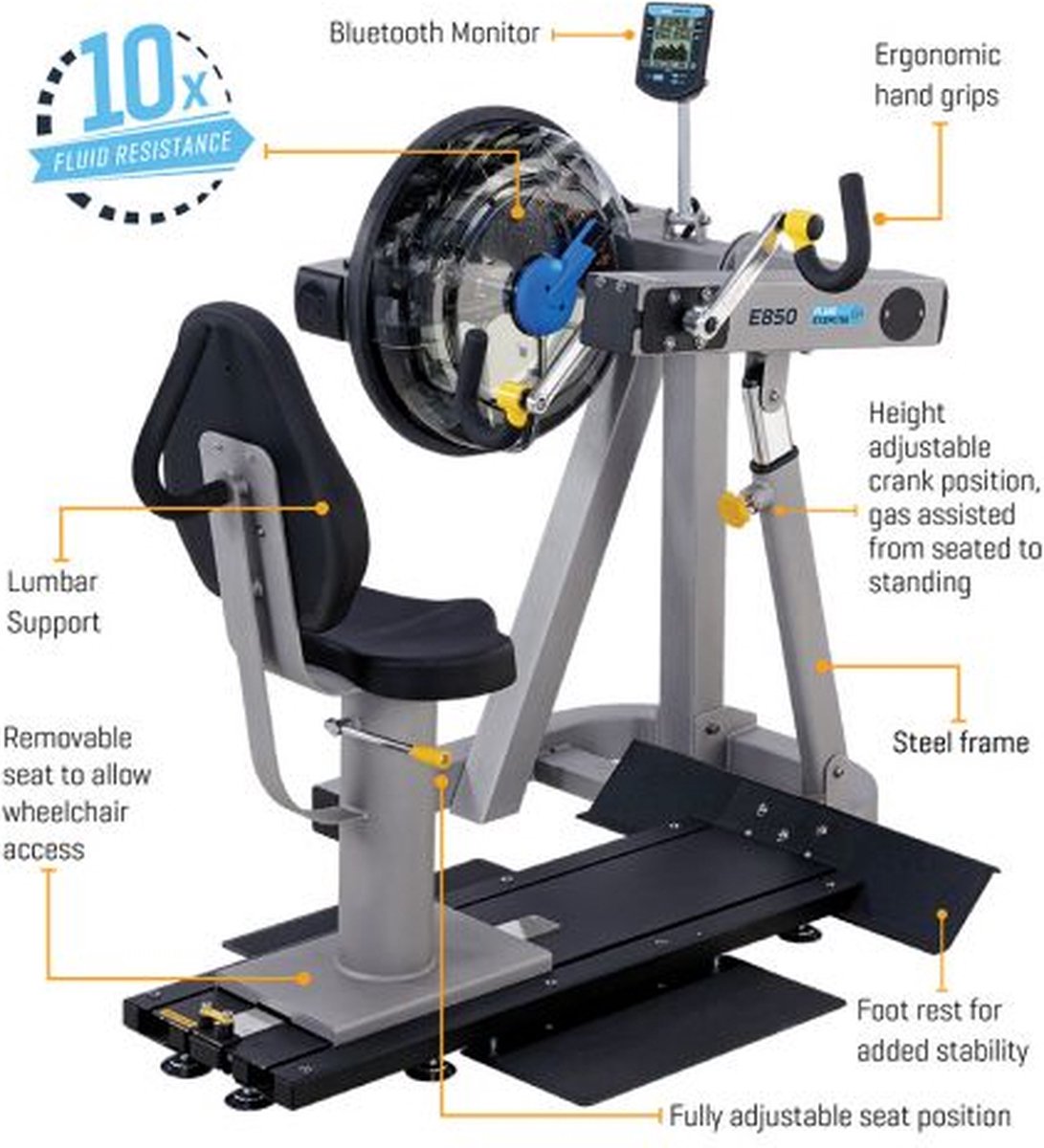 Afbeelding 3 van Fluid Rower E850 Club UBE Roeitrainer - Hartslagmeter - Roeimachine met 10 weerstanden - Bluetooth - Zilver