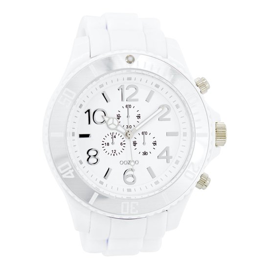 Foto: Oozoo timepieces zilverkleurige horloge met witte rubber band c4820