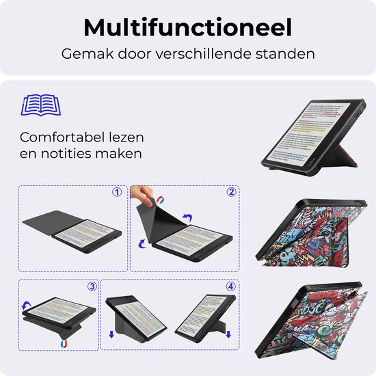 Hoesje Geschikt voor Kobo Libra Colour Hoesje Luxe Bescherm Case Trifold - Hoes Geschikt voor Kobo Libra Colour Hoes Book Cover - Graffity van Hoesje  — afbeelding 5