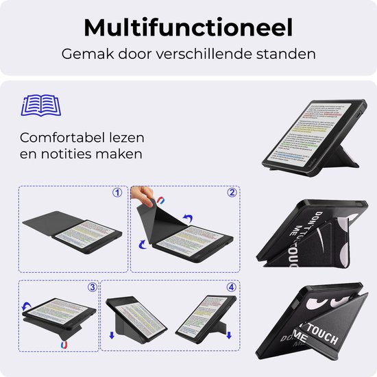 Hoesje Geschikt voor Kobo Libra Colour Hoesje Luxe Bescherm Case Trifold Met Screenprotector - Hoes Geschikt voor Kobo Libra Colour Hoes Book Cover - Don't Touch Me van Hoesje  — afbeelding 5