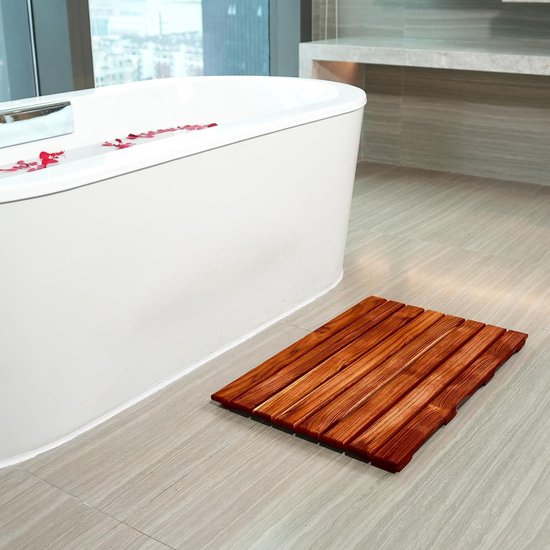 Douchemat antislip badmat luxe spa-mat teakhouten - houten mat voor badkuip - 508 x 33 cm