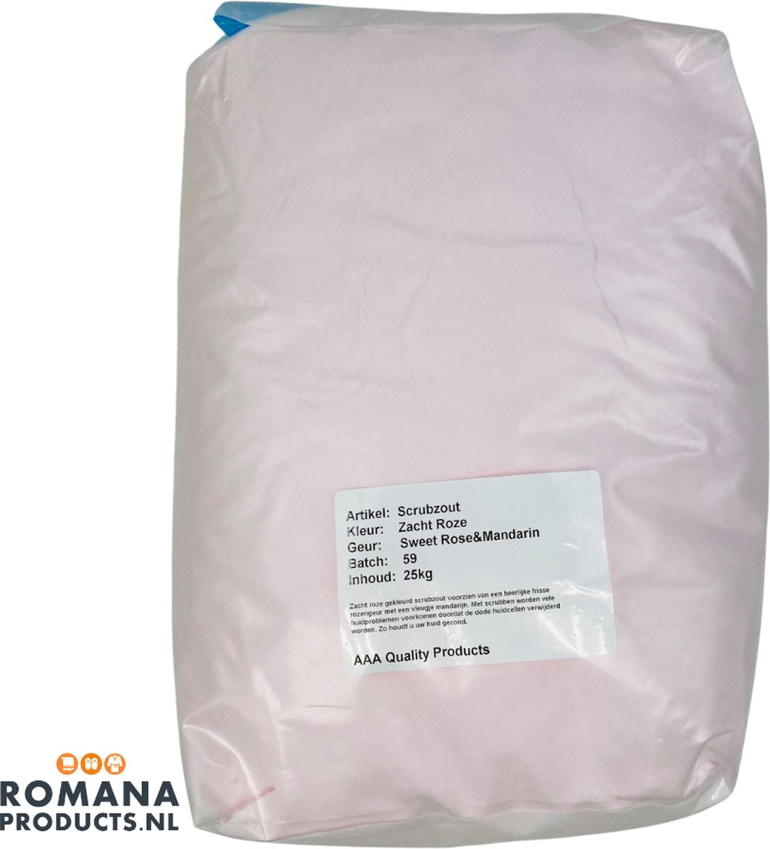 Goedkoopste Romana Products Scrubzout 25kg - Verzorgende Bodyscrub voor Wellness - Sweet Rose-Mandarijn - Roze