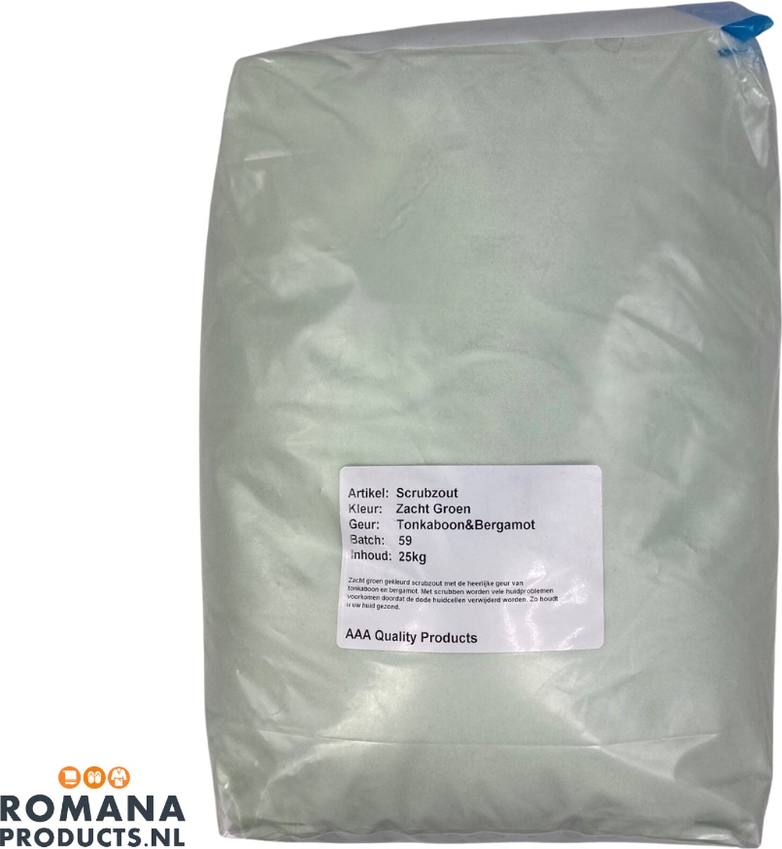 Goedkoopste Romana Products Scrubzout 25kg - Verzorgende Bodyscrub voor Wellness - Tonkaboon-Bergamot - Lichtgroen