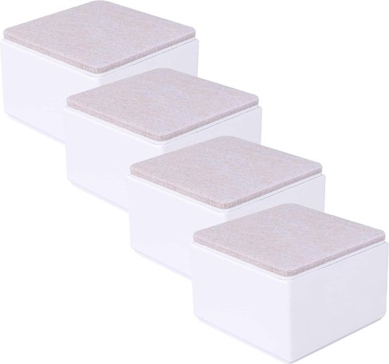 Foto: Ezprotekt 2 lift meubelverhogers koolstofstaal bed risers 8 cm zelfklevende heavy duty meubelverhogers voegt 2 hoogte toe aan bedden banken kasten ondersteunt 20 lbs vierkant wit hoogwaardige kwaliteit set van 4 stuks