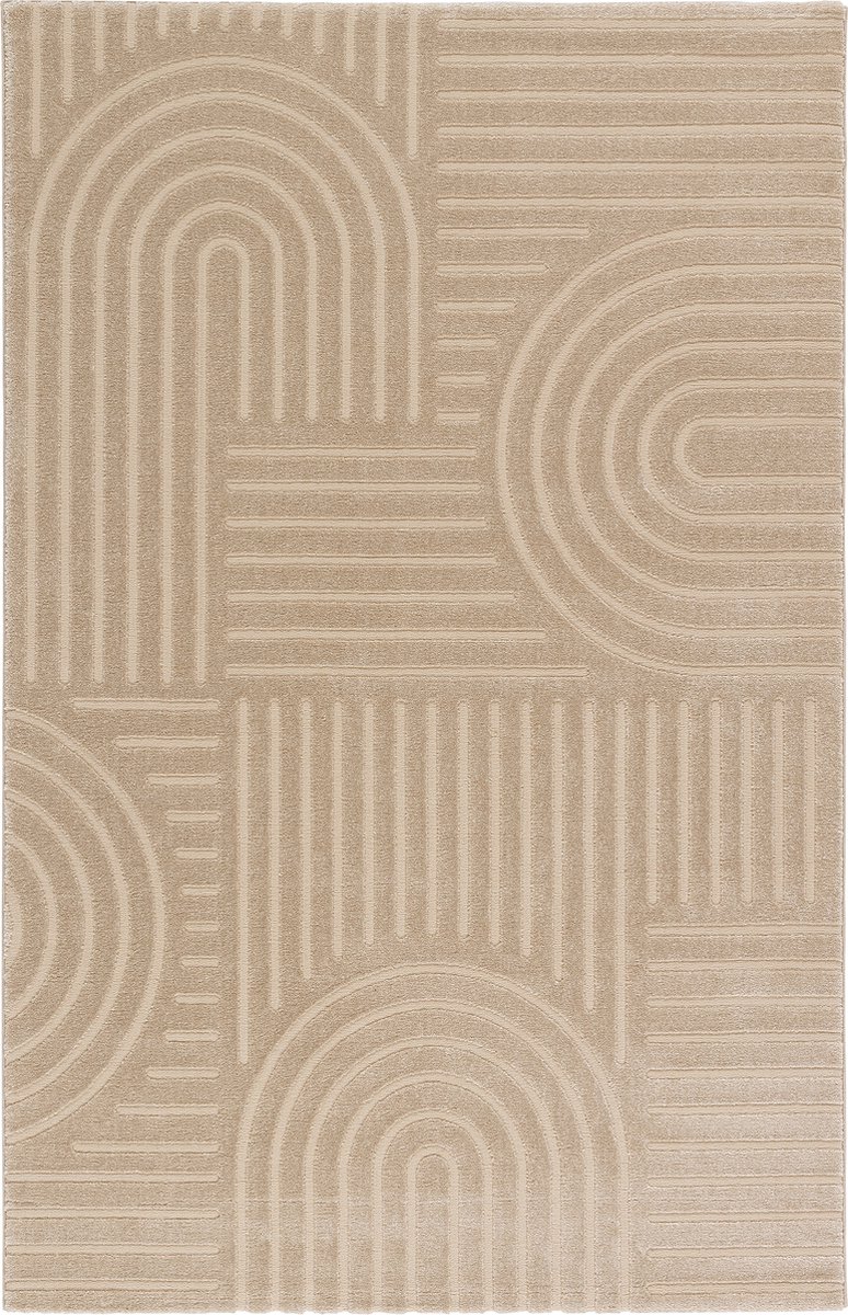 Modern Laagpolig Vloerkleed in Boho Stijl 160 x 230 cm – Beige – Premium Woonkamer Tapijt – Japans Design met Duurzame Jute onderkant