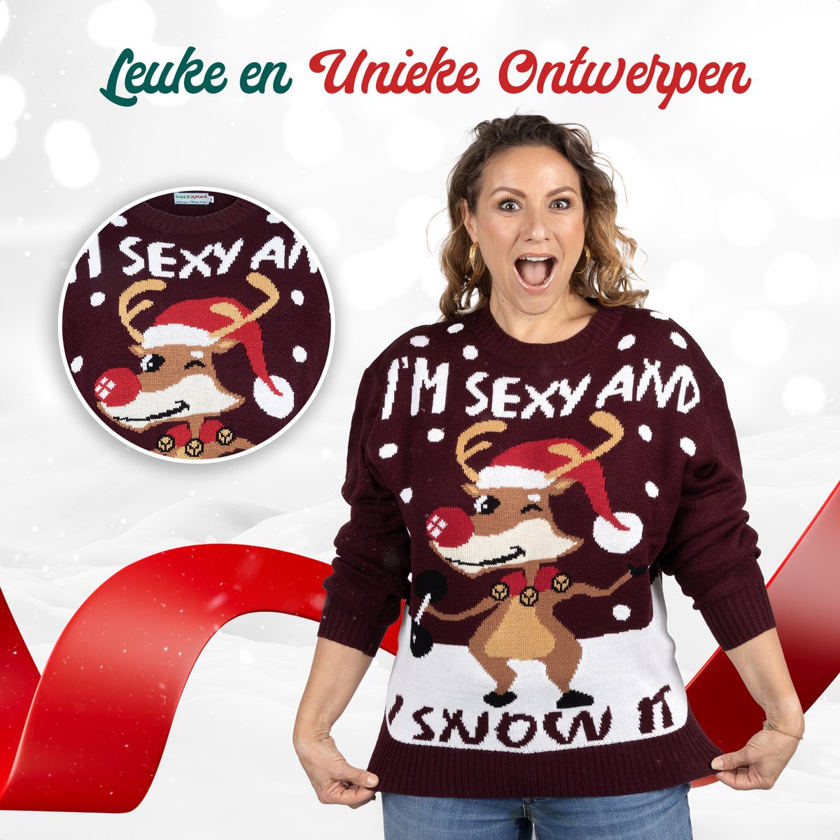 Foute Kersttrui Dames & Heren - Christmas Sweater "I'm Sexy & I Snow it" - Mannen & Vrouwen Maat XXL — afbeelding 5