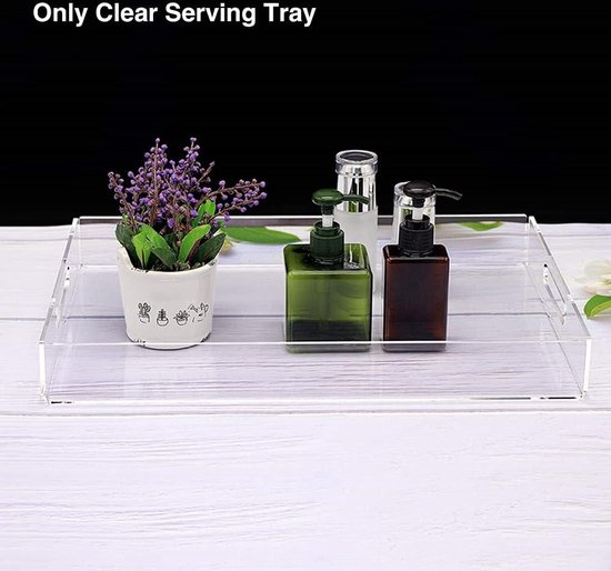 Plateau de service en Acryl transparent avec Poignées – Plateau de vanité rectangulaire, organisateur de rangement de table – Plateau de stockage des Nourriture