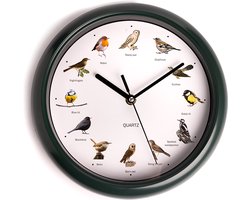 Nexxt Vogelklok met vogelgeluiden - Birdsong Clock met 12 Vogeltonen - Klok met Natuurgeluiden - Ø25 cm - Donkergroen