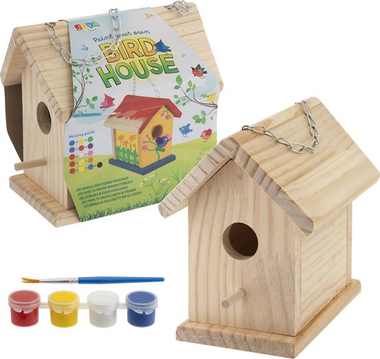 Joya Creative Vogelhuisje Schilderpakket - Knutselpakket voor Kinderen - Knutselen Meisjes - Zelf Bouwen en Schilderen - Houten Vogelhuisje voor in de Tuin
