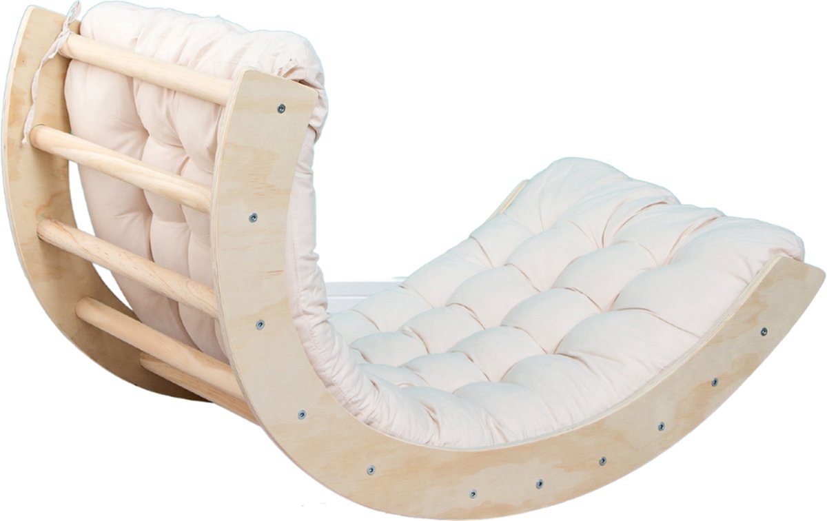 Buxibo Houten Klimbrug/Klimboog Inclusief Kussen - Montessori Klimrek - Naturel Hout - Kinderspeelgoed - 82x51.5x52cm - Wit — afbeelding 7