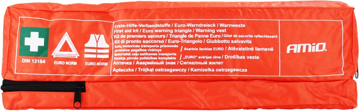 AMiO Combi Plus set EHBO Kit en DIN13164 Veiligheidsvest en Driehoek met Waterdichte Verpakking Rood