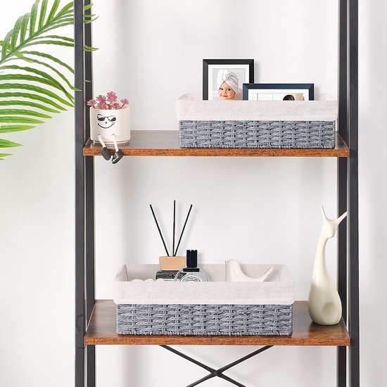 OUTBROS Handgemaakte geweven opbergmand, rieten dienbladen voor plank, badkamer, decoratiecontainer met voering, 2-pack, waterhyacint