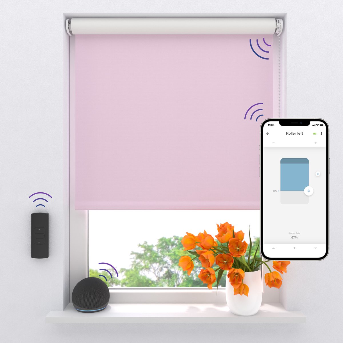 DTCH® Elektrisch Rolgordijn Verduisterend - Easy - Pink - 90 x 190 cm - Motionblinds CMD-03