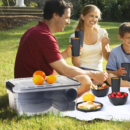 Czemo Campingservies voor 4 personen, set van kunststof picknickservies