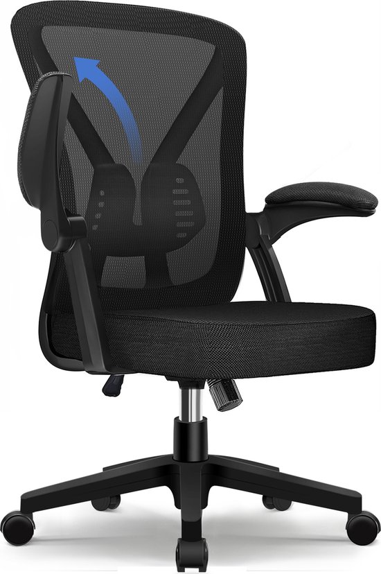Elekiatech Ergonomische Bureaustoel - Bureaustoel - Opklapbare Armleuningen - Bureaustoelen voor Volwassenen-150 Kg-Zwart