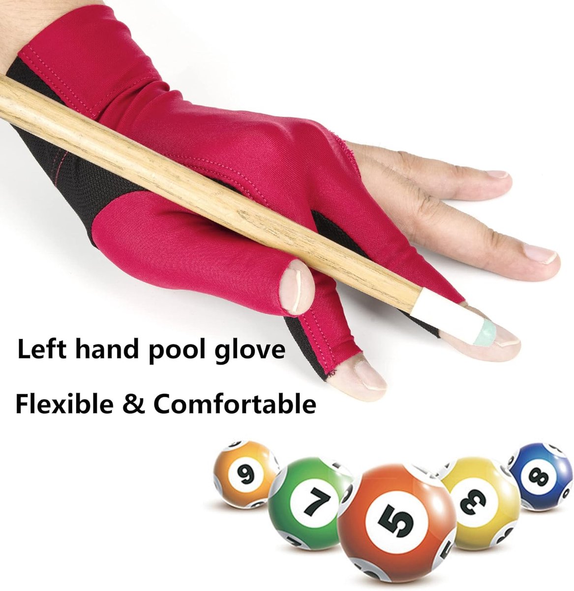Gants De Billard à Trois Doigts - Pour Main Gauche, élasthanne Respirant, Unisexe (rouge, Bleu, Noir, Gris) - 8