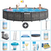 Piscine Intex Round Prism Frame Greywood - 549 x 122 cm - Pompe incluse - Ladder - Tapis de sol - Couverture de Chlore - Flotteur de chlore - Bandelettes de test - Kit de réparation - Brosse à récurer - Valeur PH- Valeur PH- Thermomètre