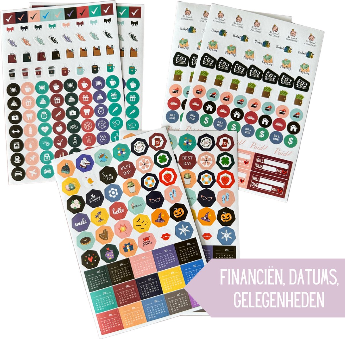 Planner Stickers Boek – 1748 Stickers voor Bullet Journal, Agenda & Kalender – 31 Vellen met Datums, Trackers, Quotes en Symbolen — afbeelding 8