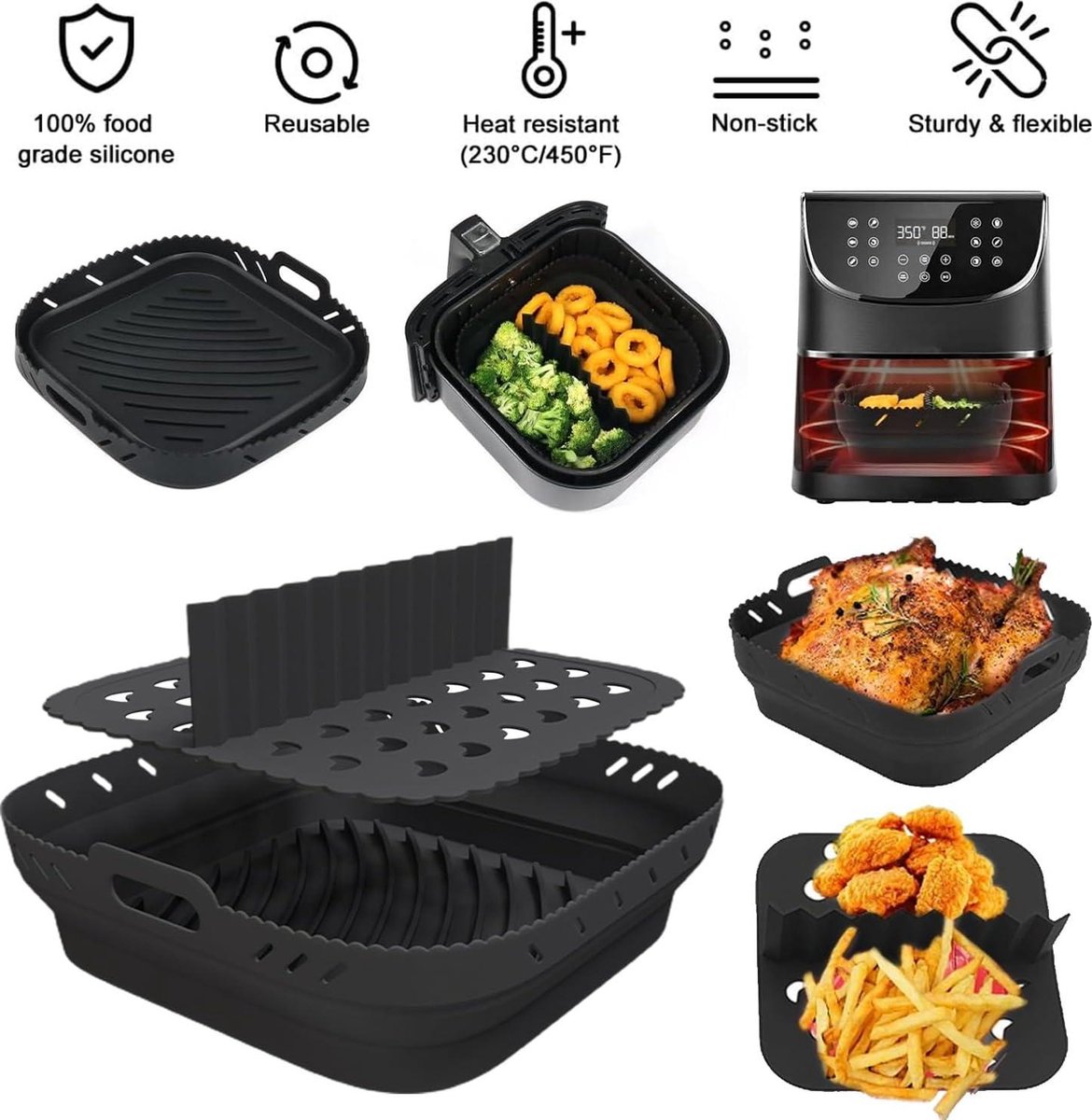 Ziyero Silikonform für Ninja Speedi On400Eu/Cosori 5,5L Heißluftfritteuse, Airfryer Zubehör für Ninja Max Pro 6.2L, Heißluftfritteuse Backform mit Trennwänden für Princess