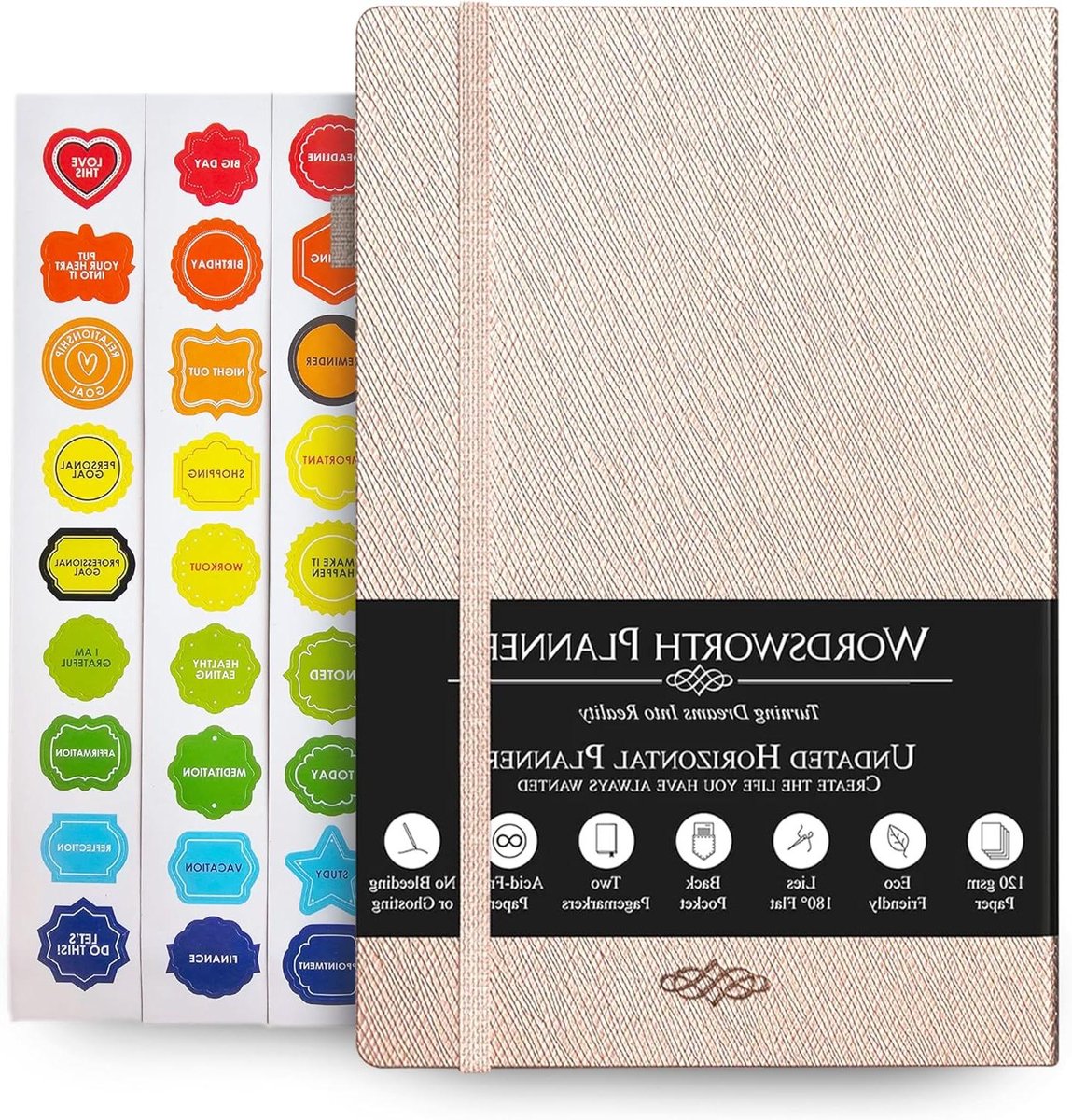 Wordsworth Ongedateerde planner- Persoonlijke organisator, Wekelijks Maandelijks Jaarlijks Planner, 5.83 × 8.27 inches, Dik Premium A5-papier (120GSM), Pennenlus, binnenzak (Grijs